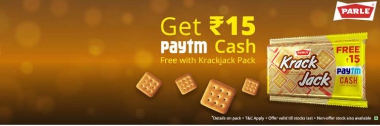 Get Free Rs. 15 Paytm Cash with pack of Krackjack worth Rs. 25